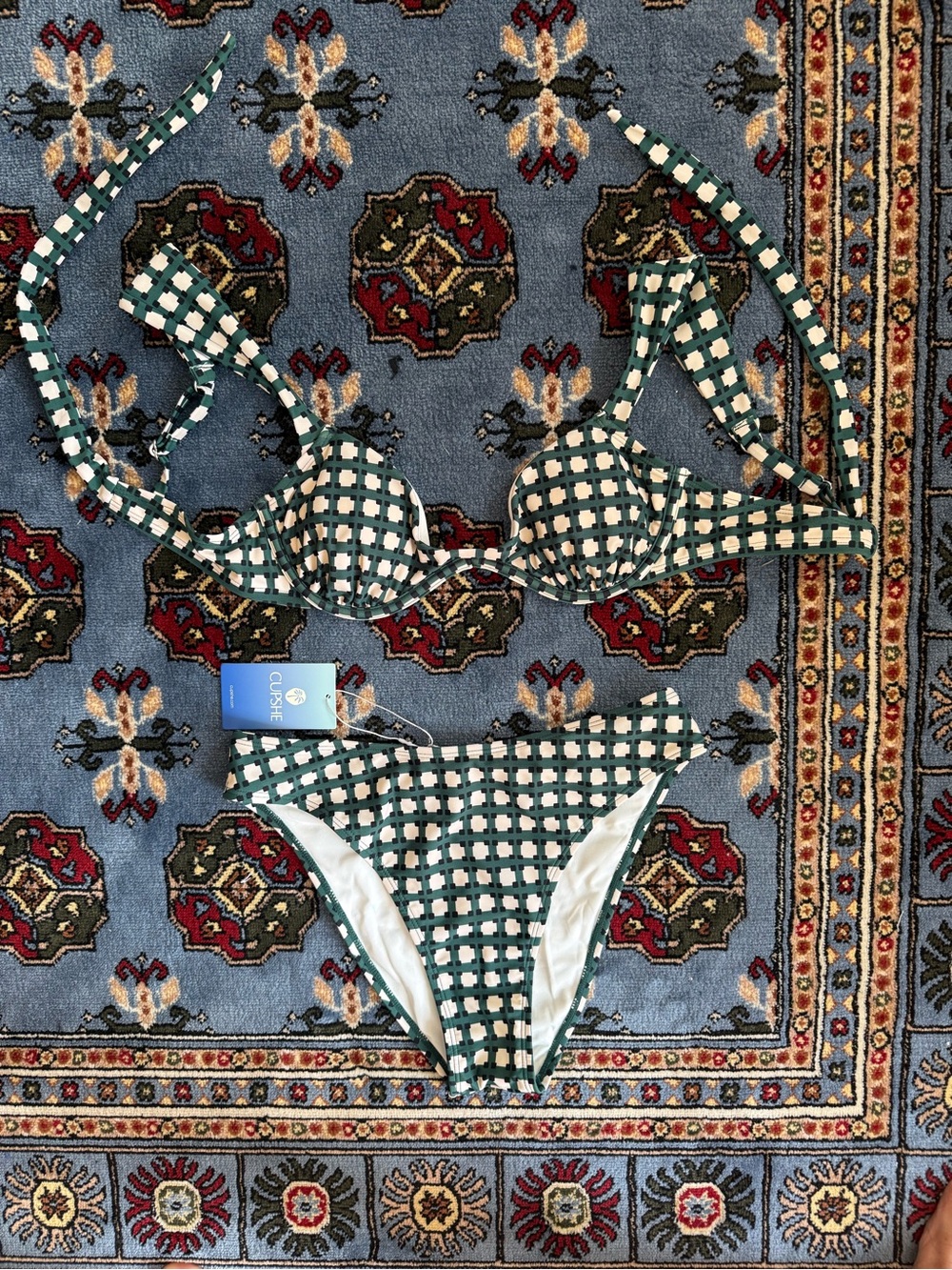 Cupshe Green and White Checkered Underwire Bikini Set